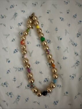 Gold Beaded Necklace with Multicolor Accent Beads